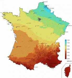 Ensoleillement annuel en France (heures de soleil)