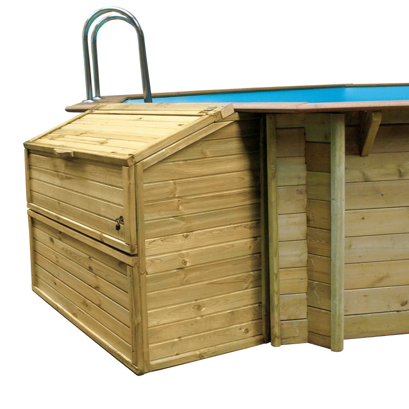 Coffre de filtration en pin pour piscine bois octogonale hors sol