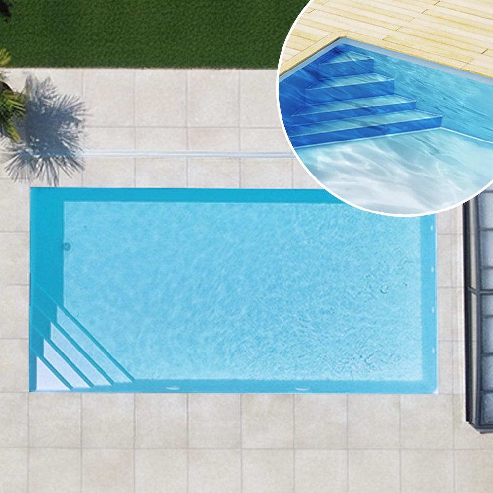 Piscine en kit polystyrène, 8 x 4 x 1,5m, escalier d'angle gauche - kit complet