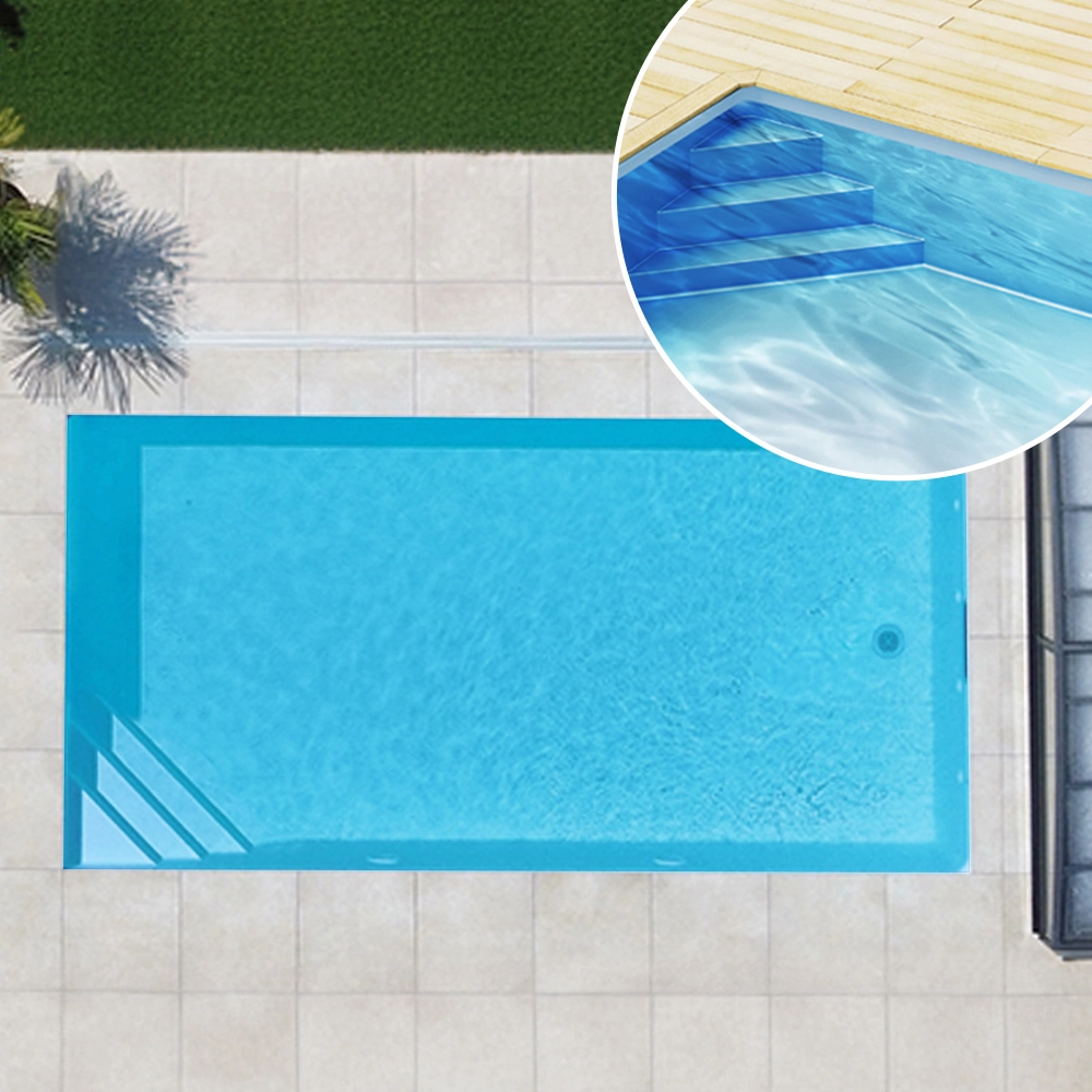 Styroporpool, 900 x 500 x 120 cm, Basis-Bausatz mit Ecktreppe links