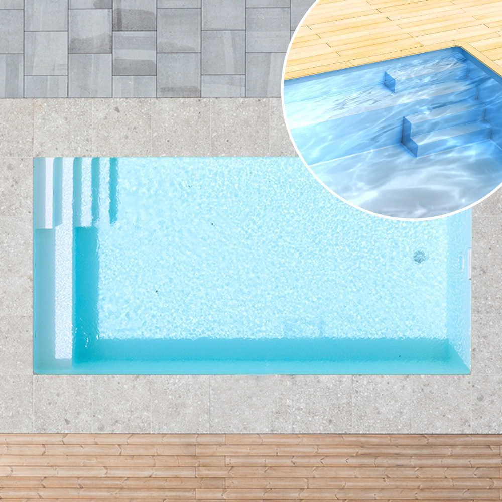 Styroporpool_SitzbankTreppe_Basisset_150cm_rechts_weiss Styroporpool, 350 x 350 x 150 cm, Basis-Bausatz mit Treppe rechts und Sitzbank
