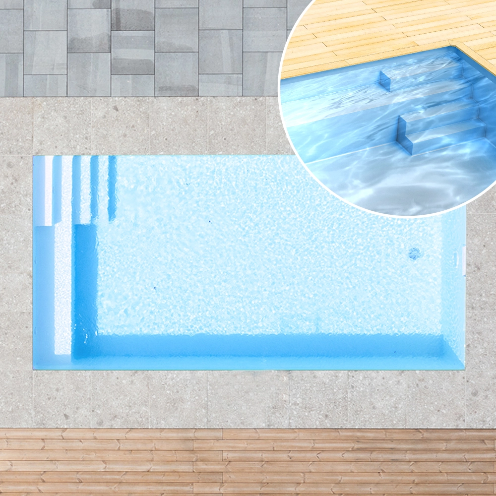 Piscine en kit polystyrène, 6 x 3 x 1,5m, escalier droite & plage - kit complet