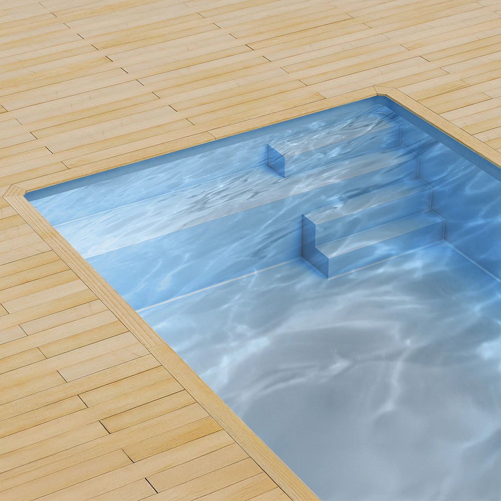 Poolfolie rechteckig für Styroporpool 900x500 cm, mit Treppe rechts und Sitzbankausprägung