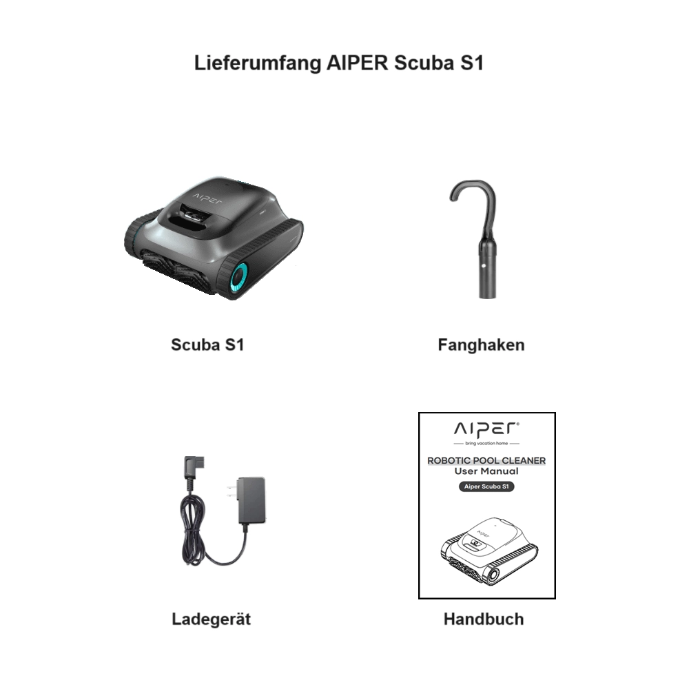 Lieferumfang-Aiper-Scuba-S1 Akku-Poolroboter AIPER Scuba S1 - Lieferumfang