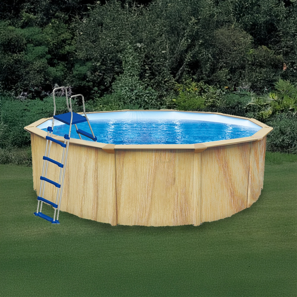 Piscine acier ronde aspect bois Ø 360 x 120 cm, Kit complet