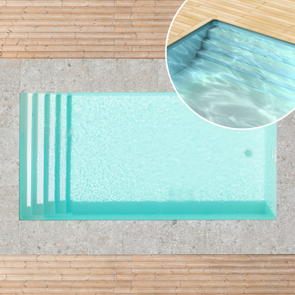 Styroporpool-ganze-Treppe_Poolfolie-sand Styropor Pool mit beiger Poolfolie