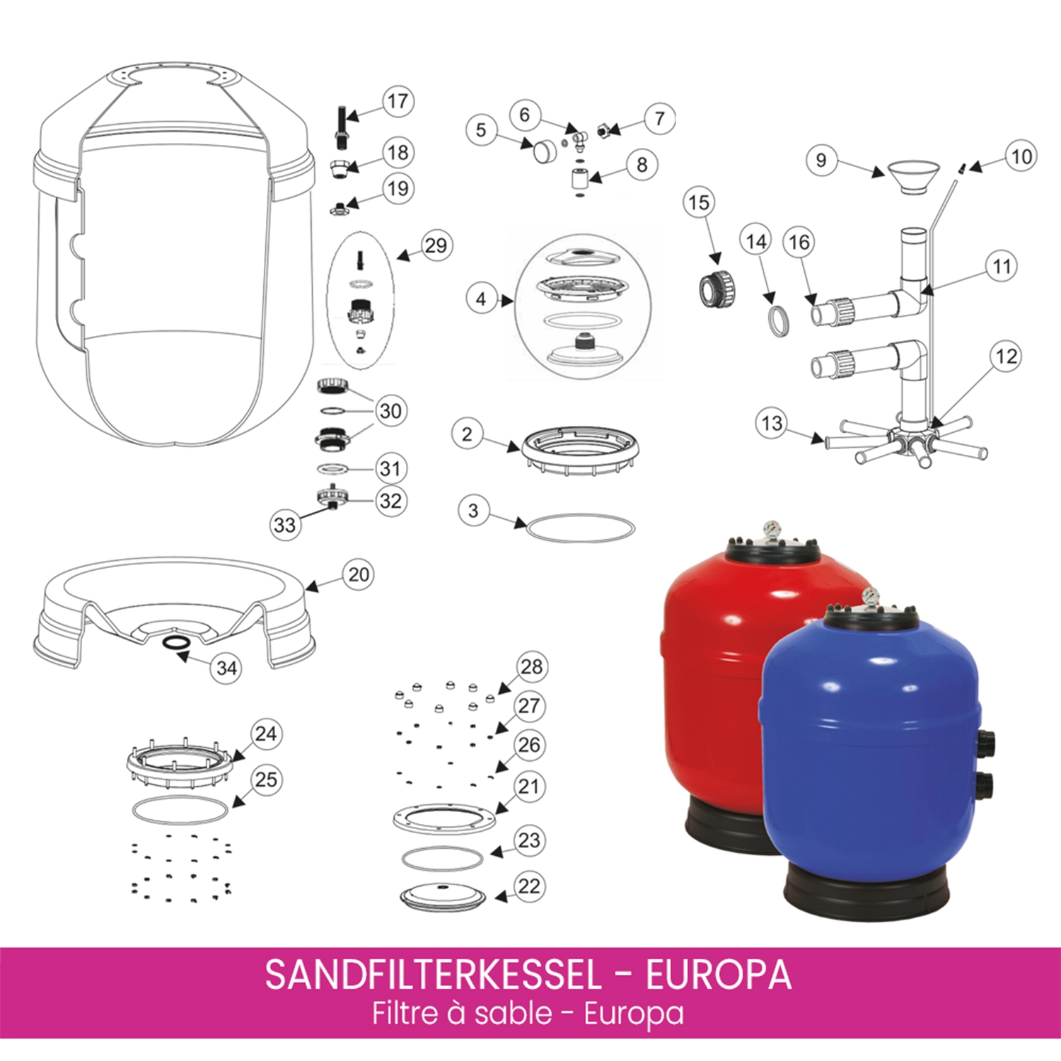 Filter-Außenverschraubung 6/4" mit O-Ring für Filterkessel Europa 