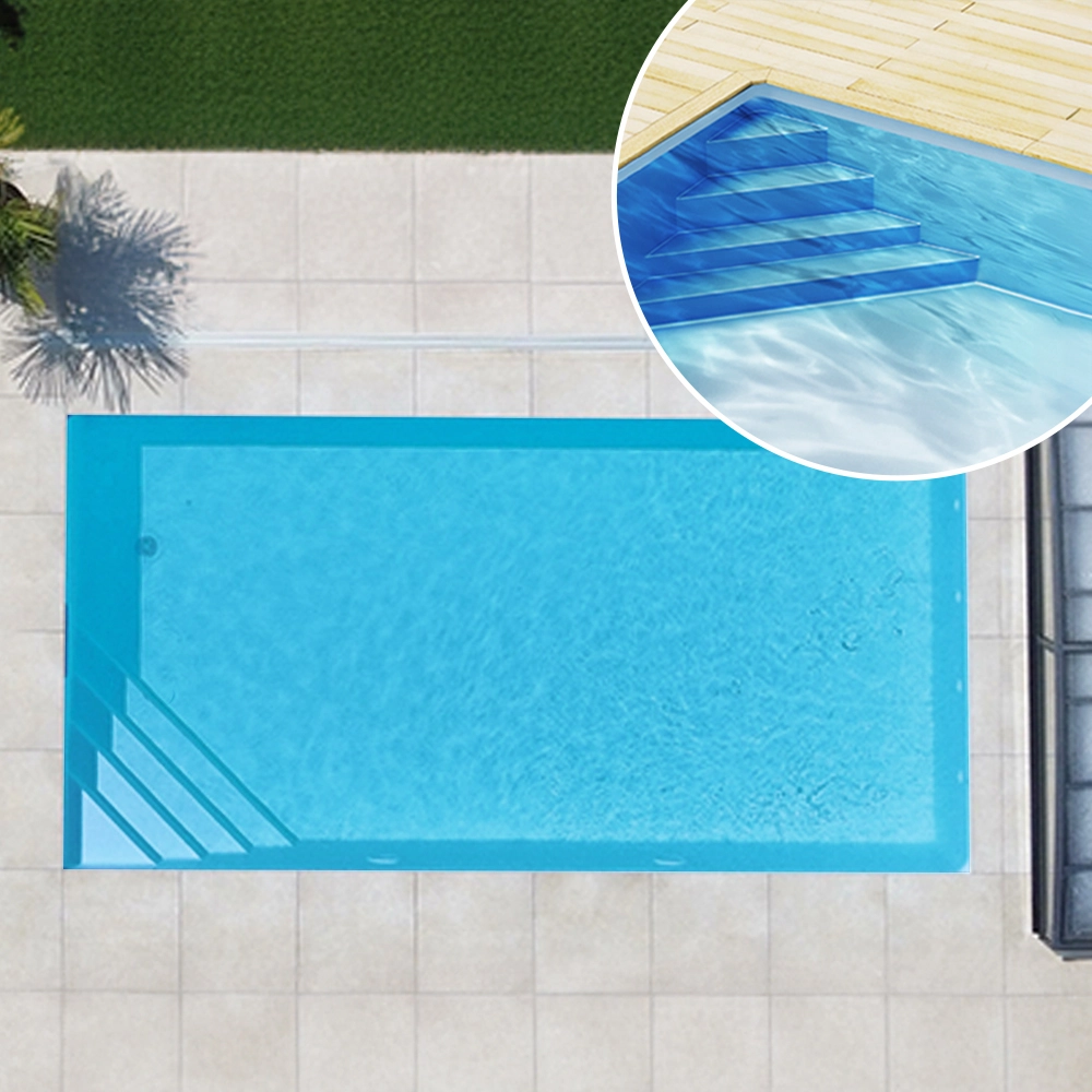 Piscine en kit polystyrène, 7 x 3,5 x 1,5m, escalier d'angle gauche - kit complet