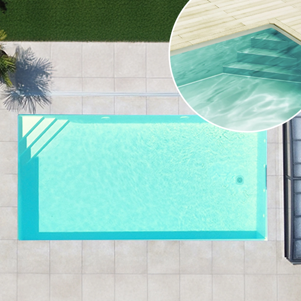 Styroporpool, 1000 x 500 x 120 cm, Basis-Bausatz mit Ecktreppe rechts