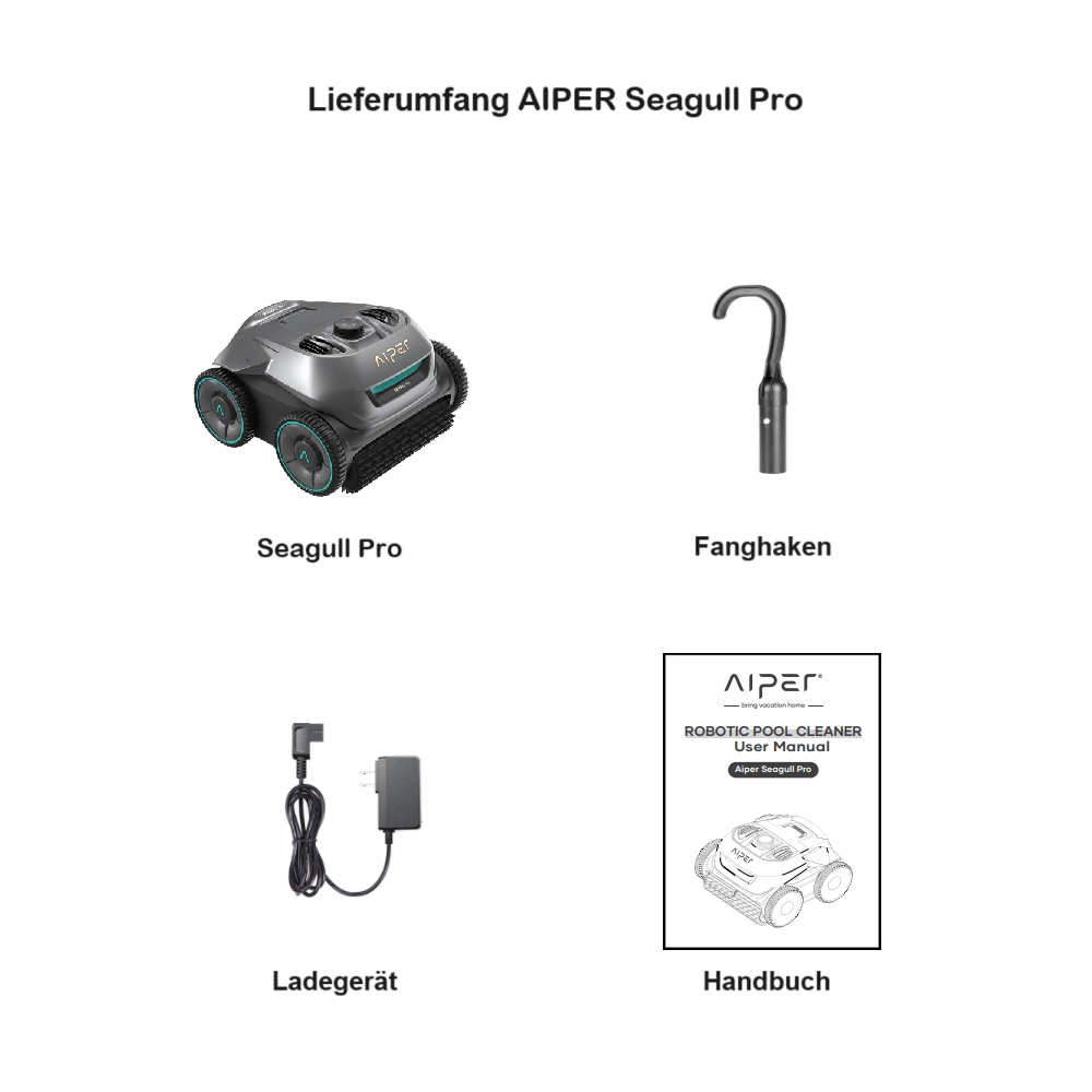 Lieferumfang-Aiper-Seagull-Pro Akku-Poolroboter AIPER Seagull Pro - Lieferumgang