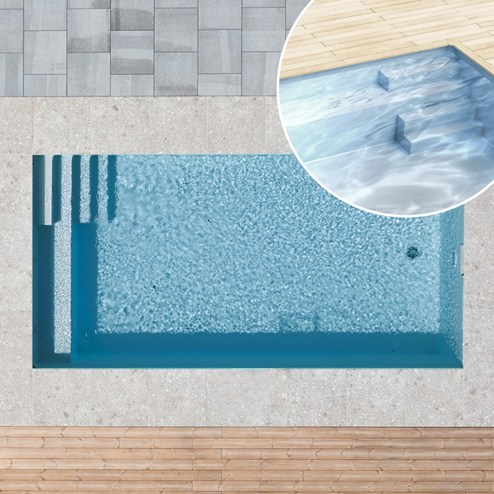Styroporpool_SitzbankTreppe_Basisset_150cm_rechts_dunkelgrau Styroporpool, 350 x 350 x 150 cm, Basis-Bausatz mit Treppe rechts und Sitzbank