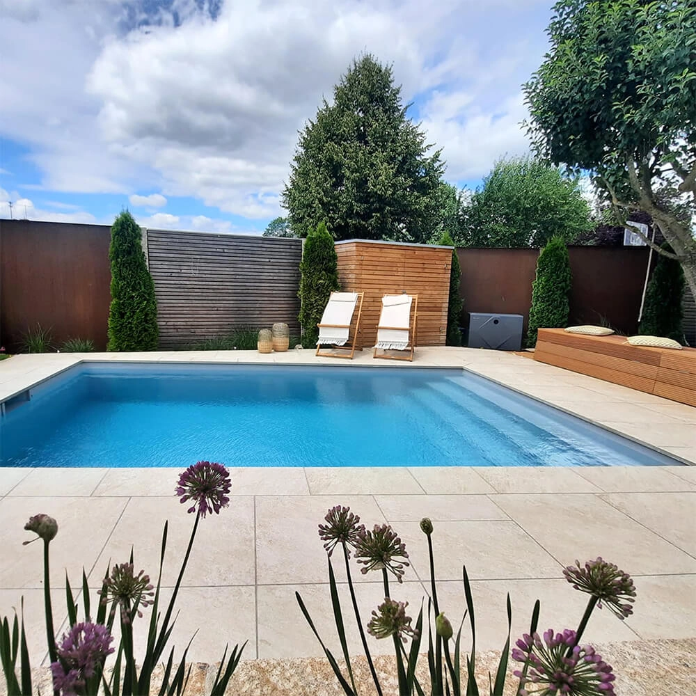 Styroporpool_garten_2 Styroporpool, 1000 x 500 x 120 cm, Basis-Bausatz mit Treppe über die ganze Breite