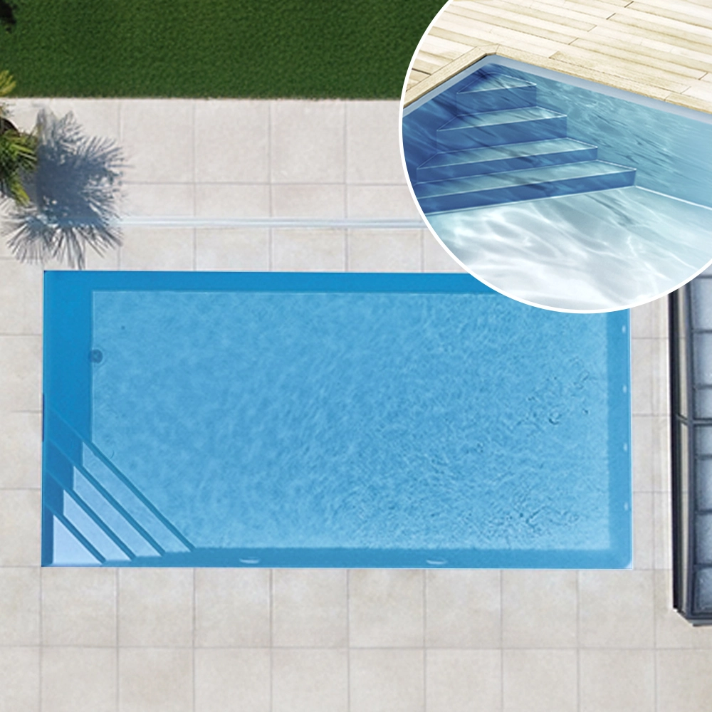 Piscine en kit polystyrène, 6 x 3 x 1,5m, escalier d'angle gauche - kit complet